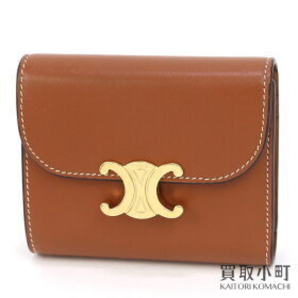 Celine Handbags - Celine Triomphe Wallet Brown Shiny Calfskin Compact Tri fold